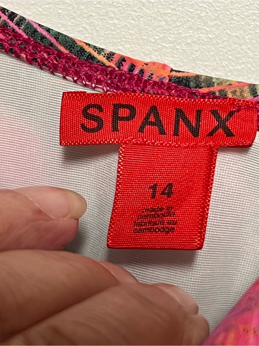 SPANX Faux-Wrap Ruched Print One-Piece Swimsuit Sz 14 - Picture 6 of 6